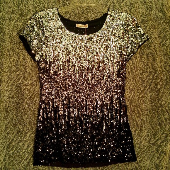 Maner Ladies' Sequined Glitter Gradient Top SZM - Picture 1 of 3